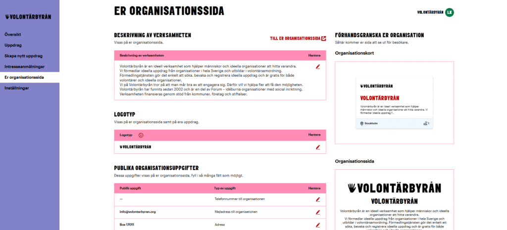 Vy av Er organisationssida