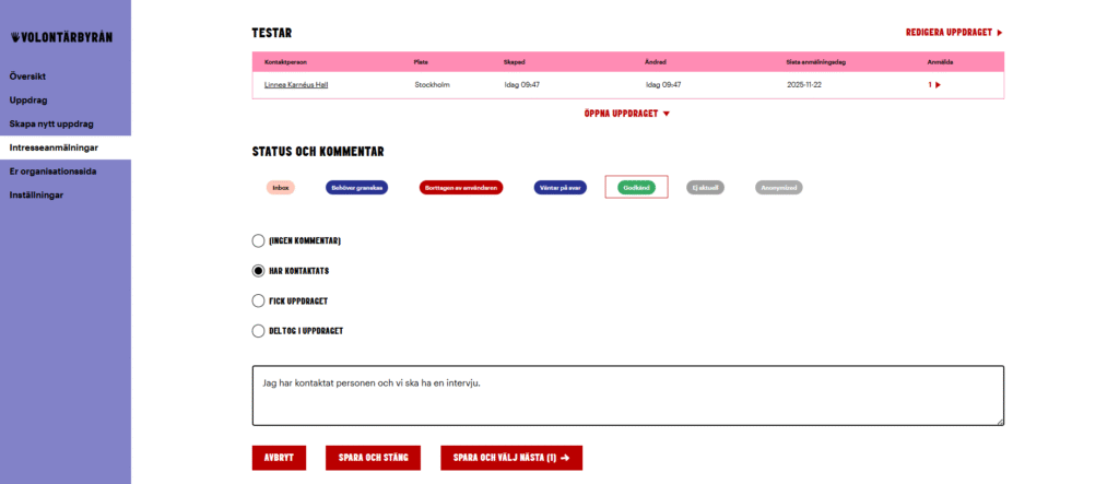 Vy av intresseanmälningar